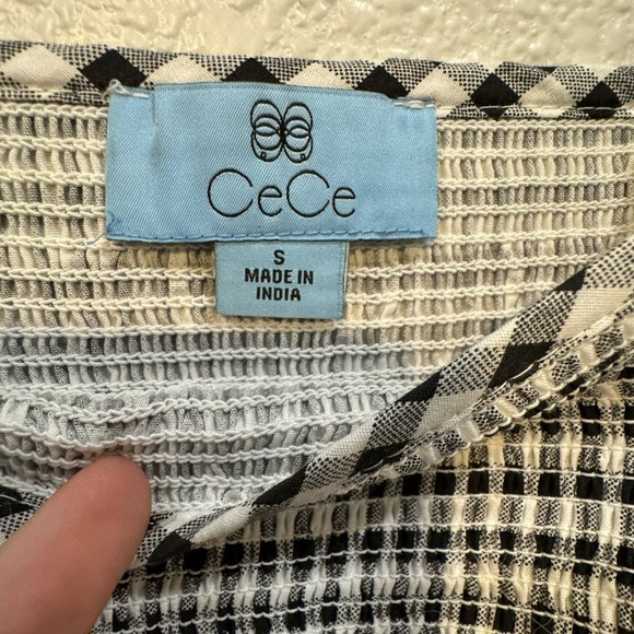 NWT CECE $69 Smocked Boho Gingham Square Neck Top Size S - Picture 4 of 6